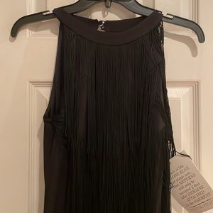 Pant suit black with fringe top size 4 NWT